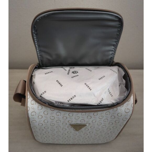 GUESS V7200069 White/Taupe Junction Travel Zip Around Lunch Box w/Carrying Strap - Picture 8 of 14